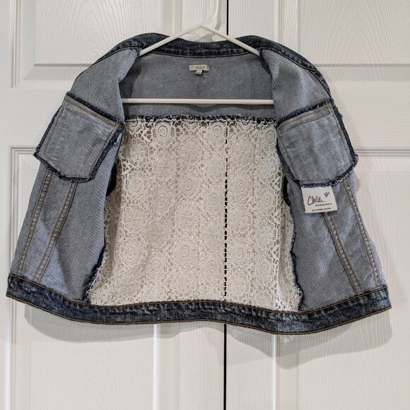 Chiqle Denim Architect Girls Dark Wash Denim Vest White Lace Back Large - Picture 10 of 14